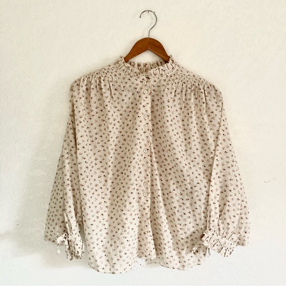 Doen Tops - DOEN Rose Top Floral Blouse Cream Parc Monceau size Small